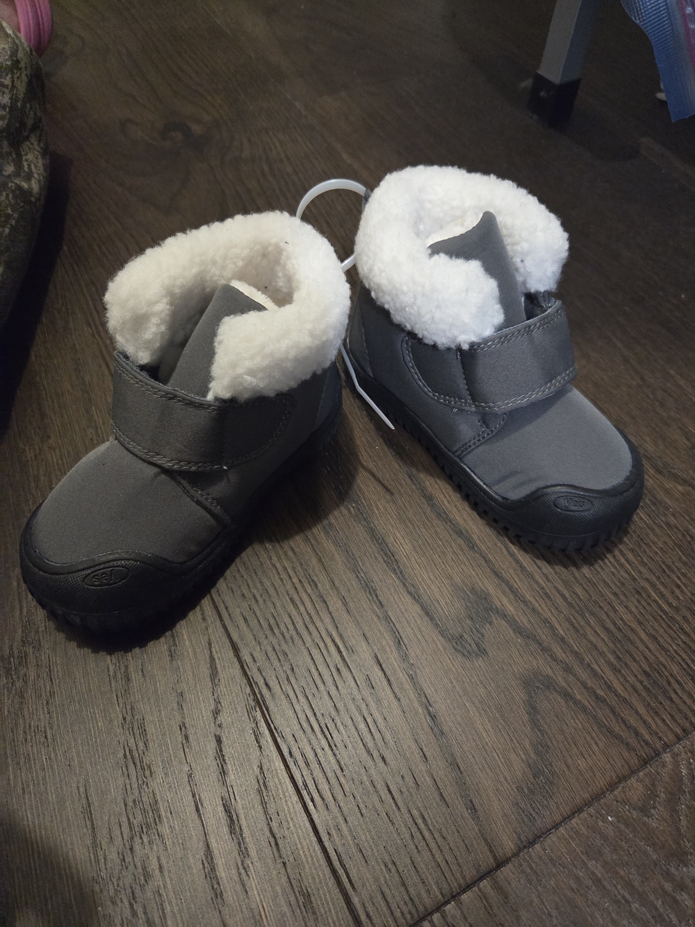 Kids Gray Winter Boots with White Faux Fur Lining